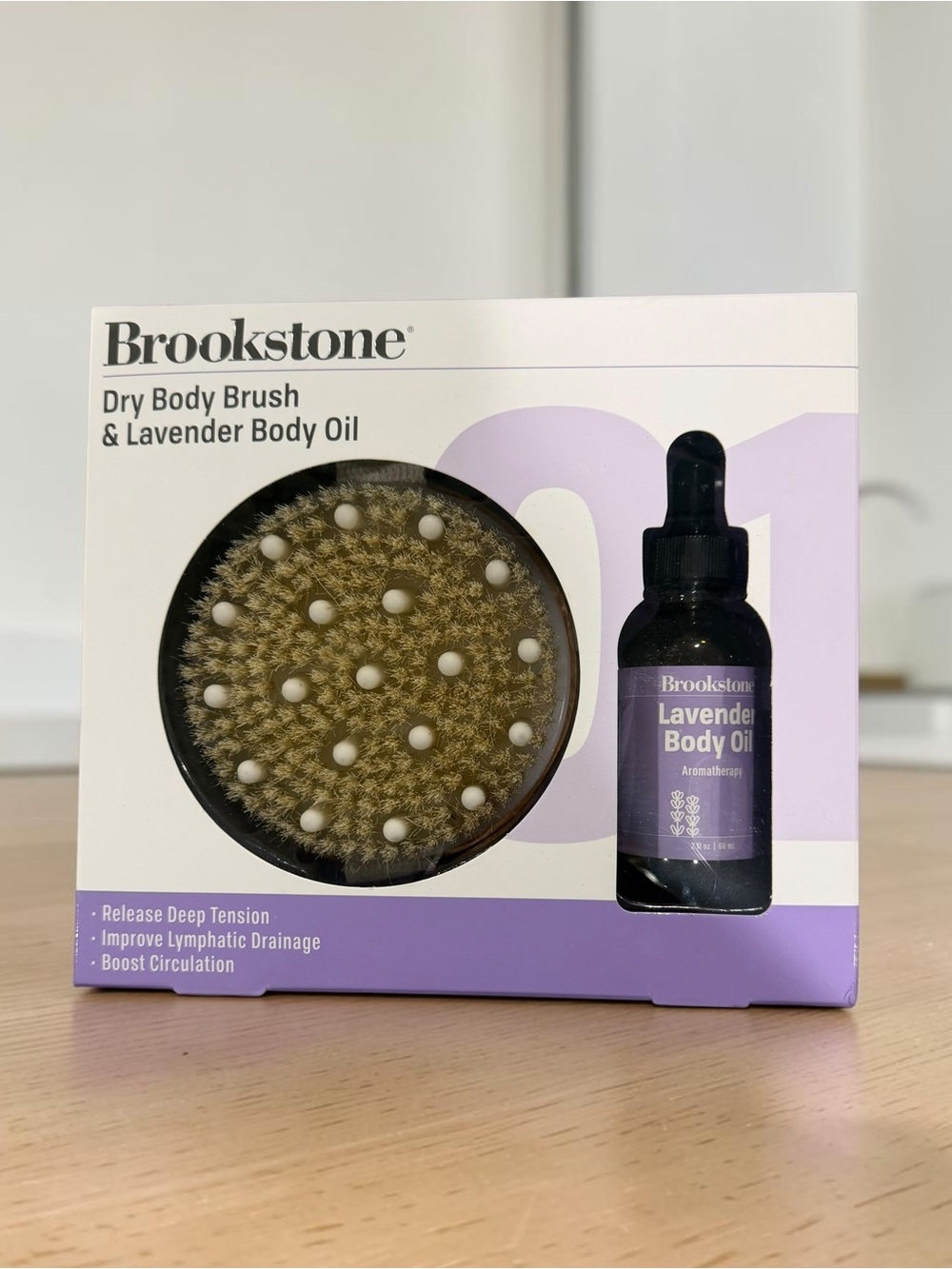 Brookstone Lavender Body Oil & Dry Body Brush Set